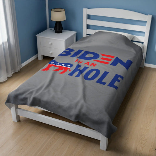Biden Is An --- Hole Velveteen Plush Blanket - Deplorable Tees
