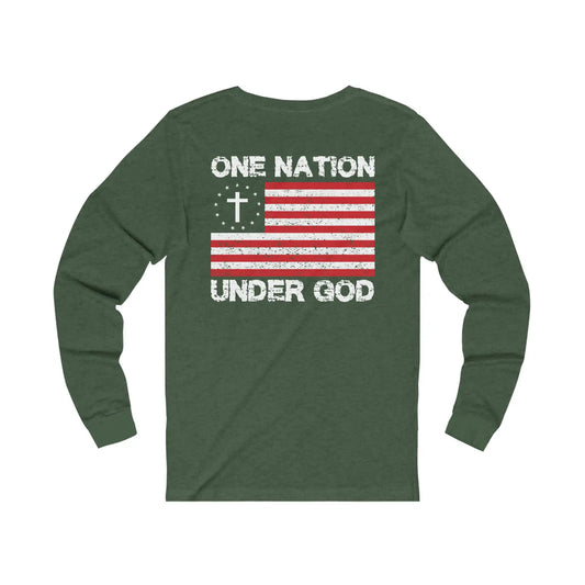 One Nation Under God Men's Jersey Long Sleeve Tee - Deplorable Tees