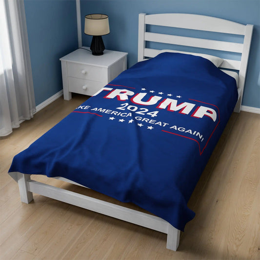 Trump 2024 Velveteen Plush Blanket - Deplorable Tees