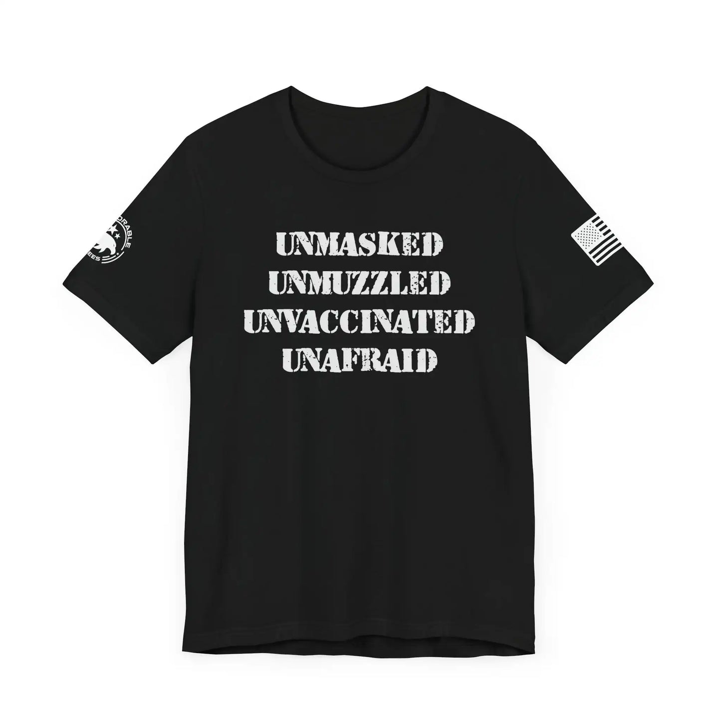 Unmasked Unmuzzled Unvaccinated Unafraid Men's Tee - Deplorable Tees