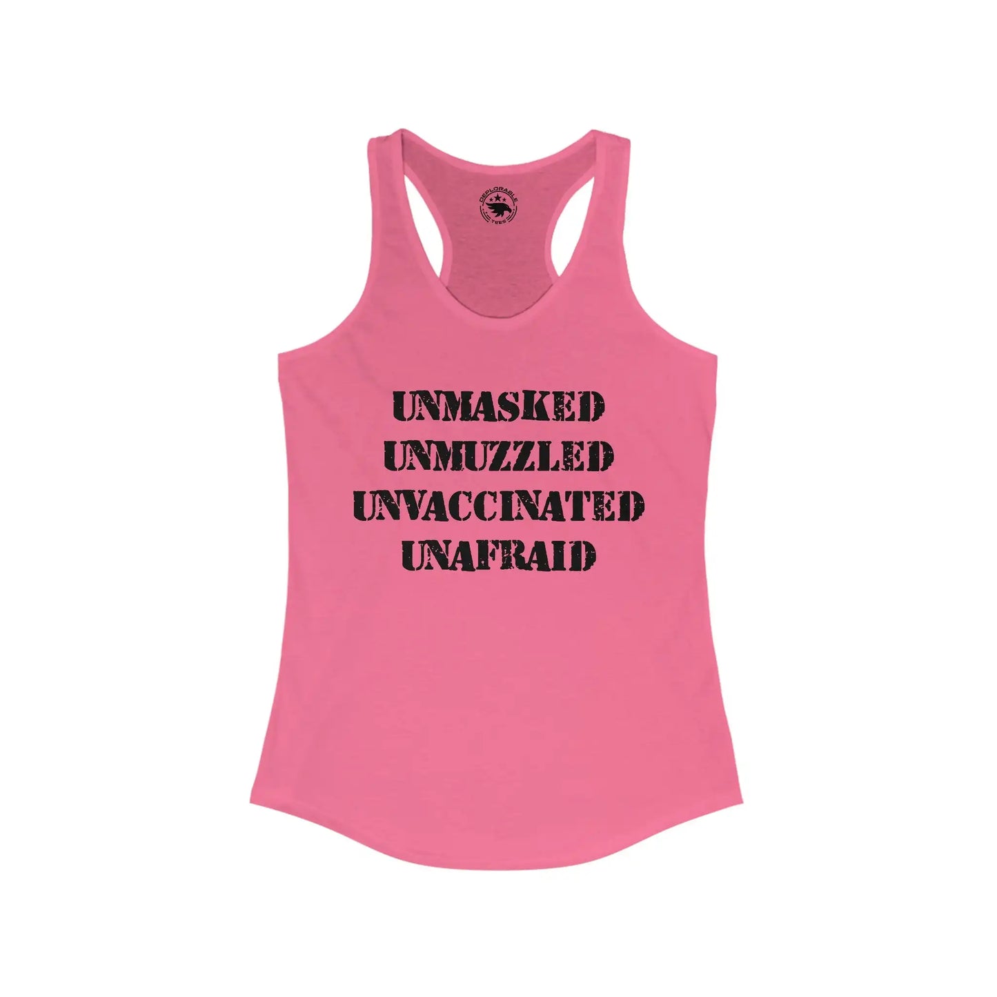 Unmasked Unmuzzled Unvaccinated Unafraid Women's Tank - Deplorable Tees