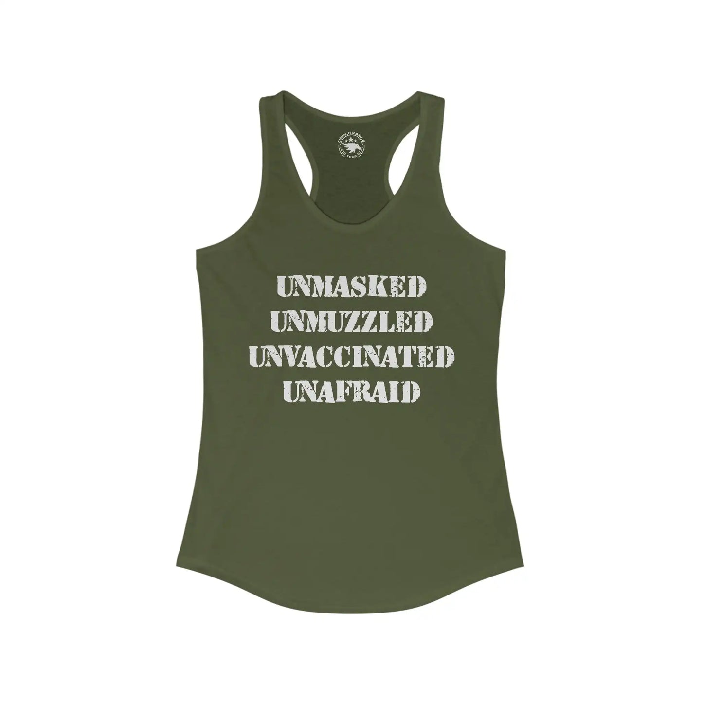 Unmasked Unmuzzled Unvaccinated Unafraid Women's Tank - Deplorable Tees