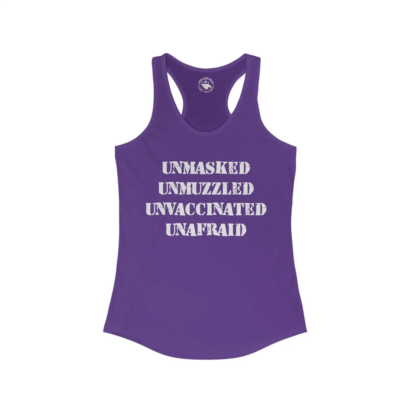 Unmasked Unmuzzled Unvaccinated Unafraid Women's Tank - Deplorable Tees